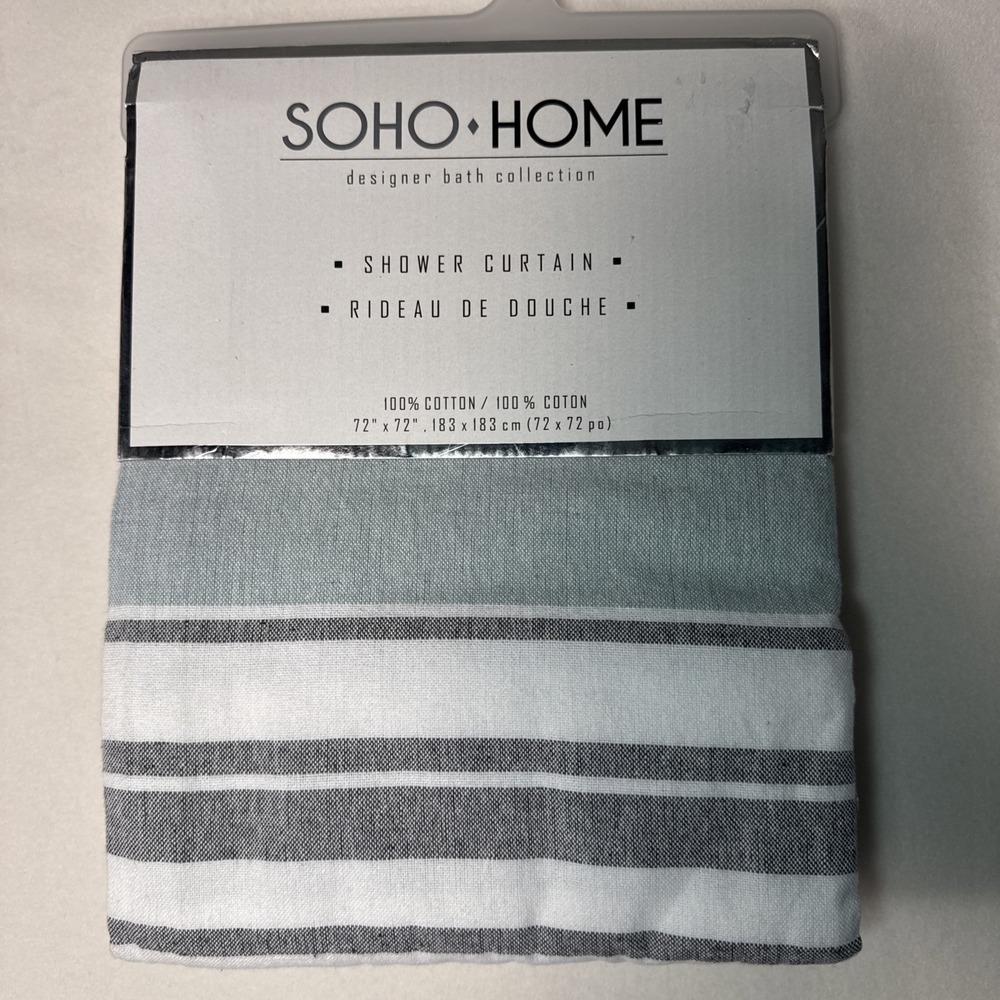 Soho Home Shower Curtain White Gray Blue 72x72 New In Package
